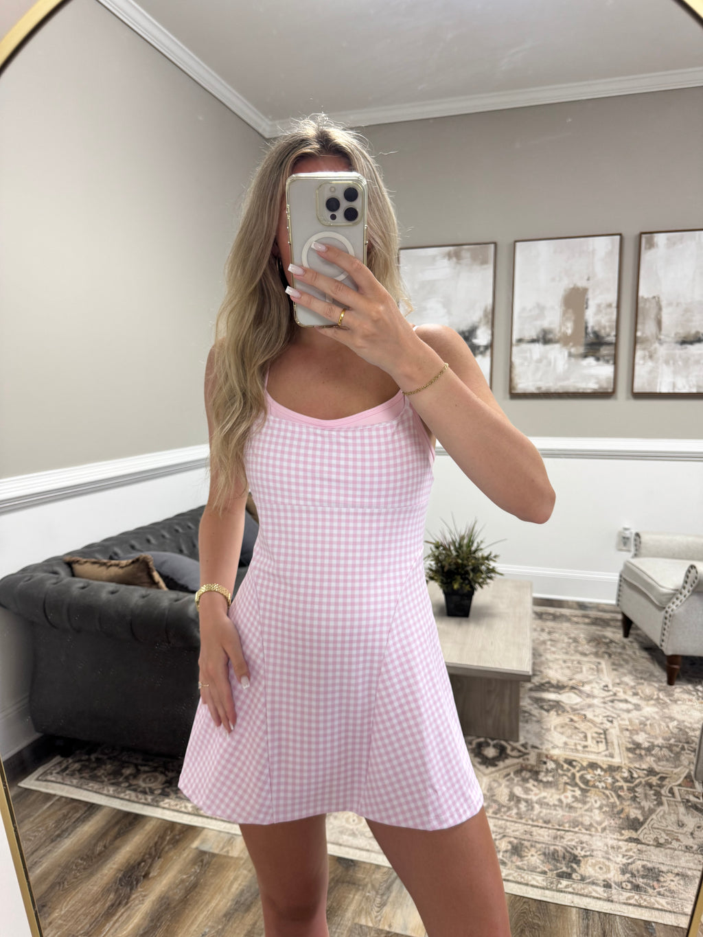 Layered Checkmate Active Dress - Pink