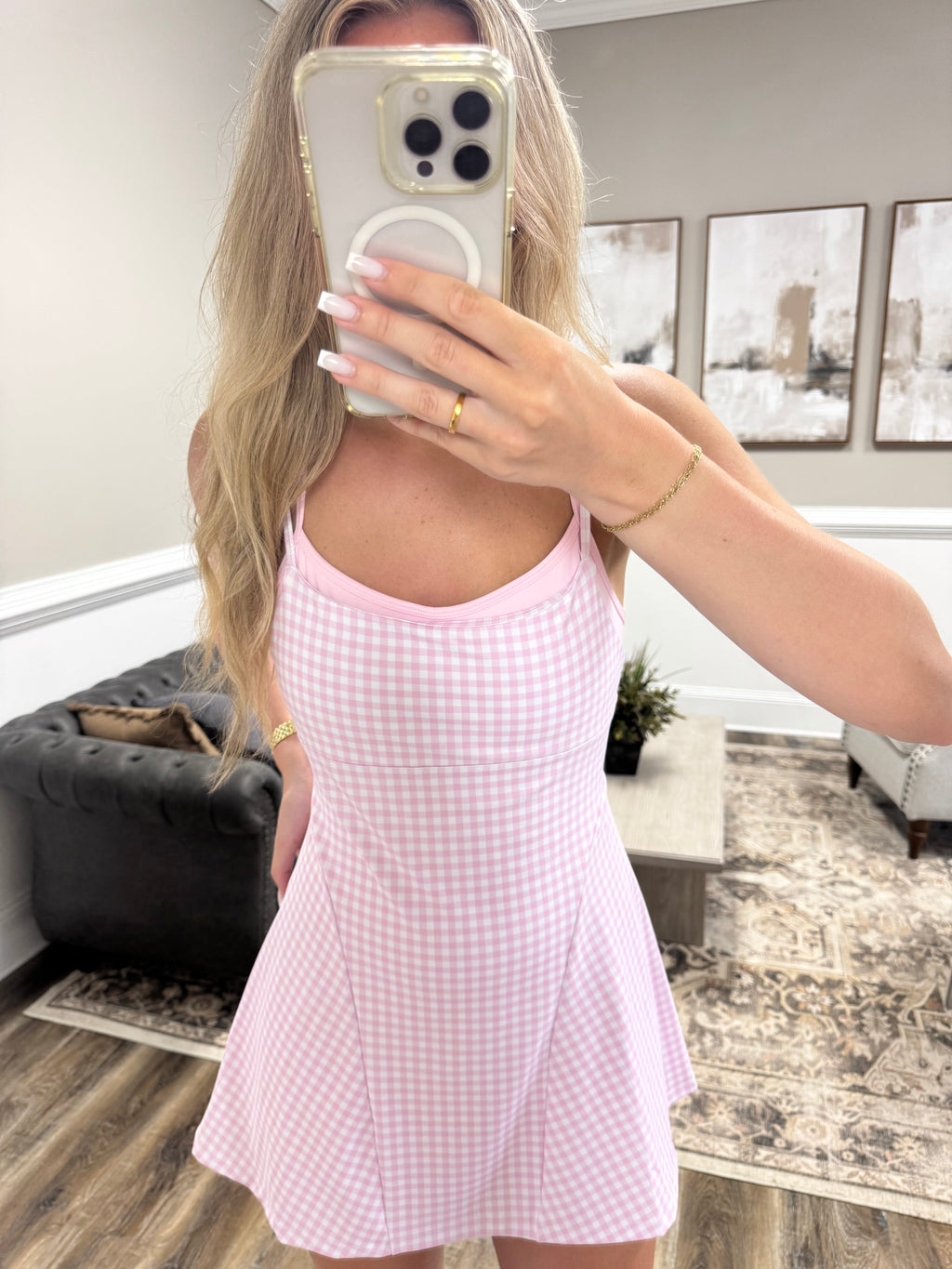Layered Checkmate Active Dress - Pink