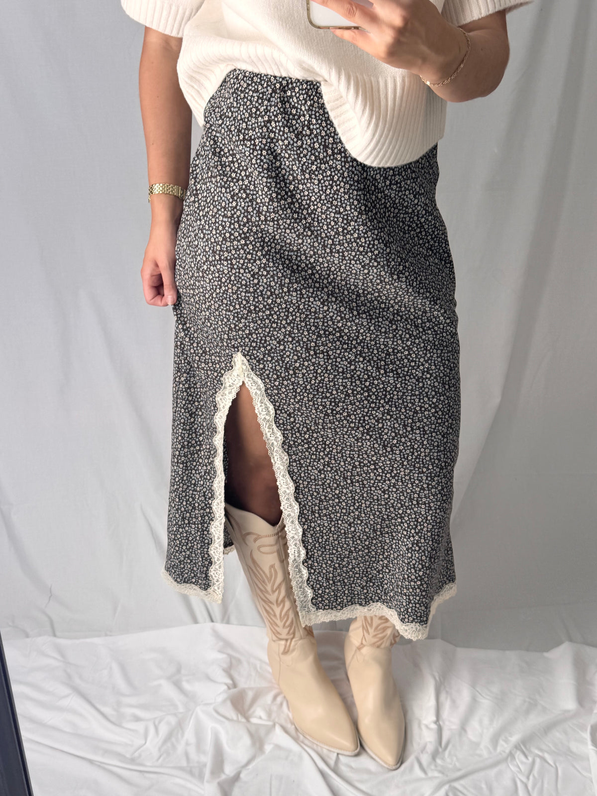 Petal & Lace Midi Skirt