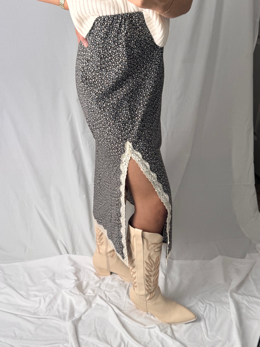 Petal & Lace Midi Skirt