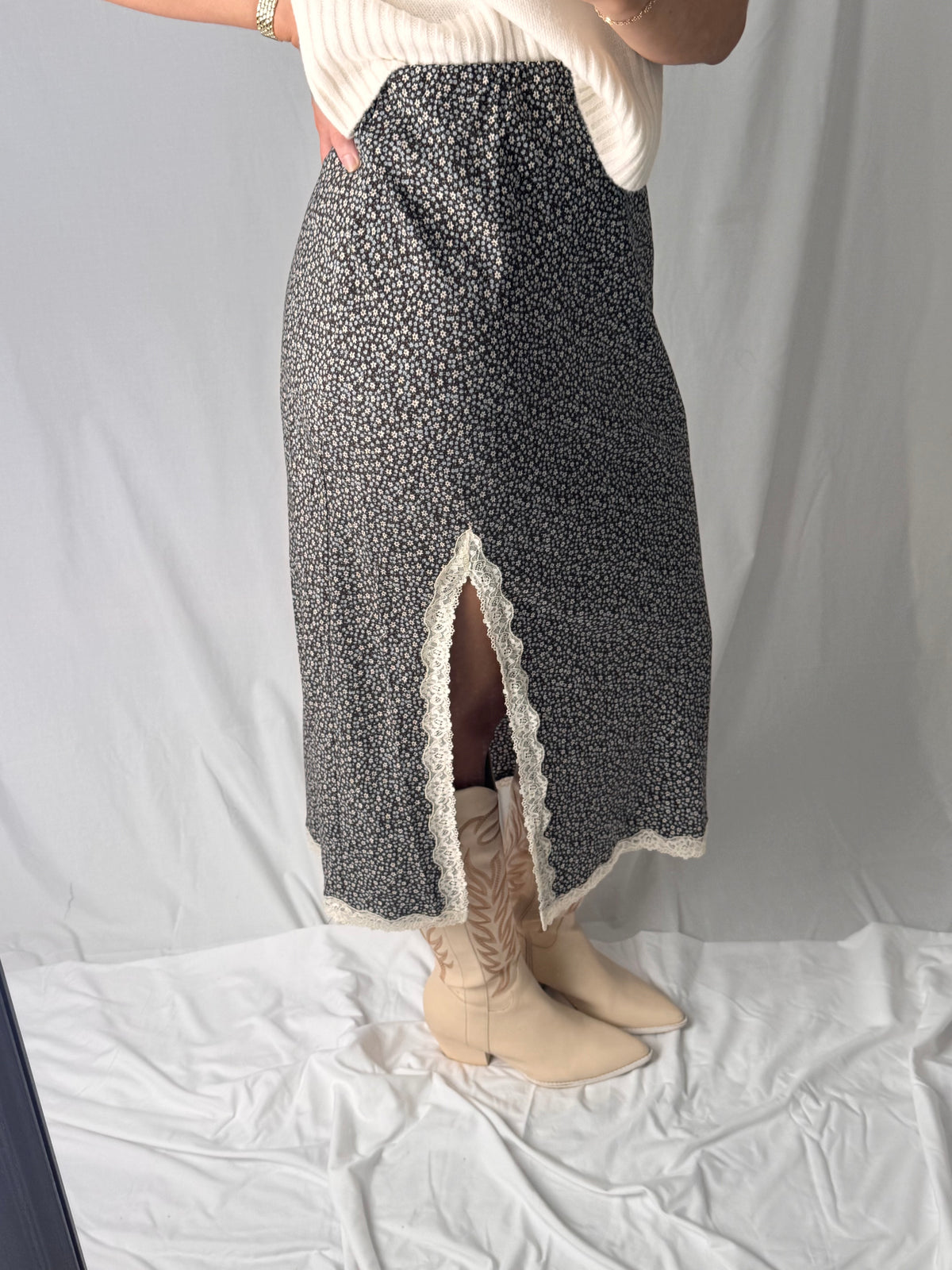 Petal & Lace Midi Skirt
